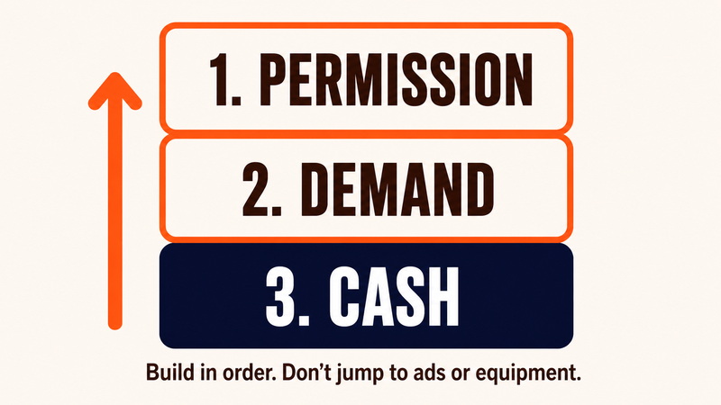 Infographic showing Permission, Demand, and Cash in order