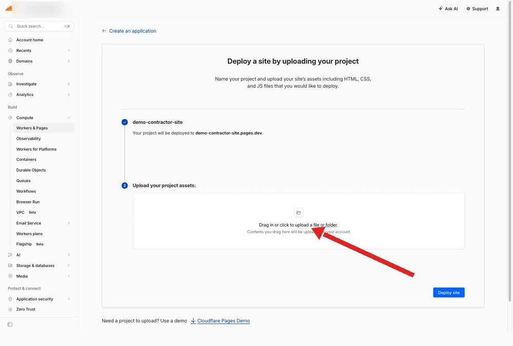The Cloudflare drag and drop upload zone