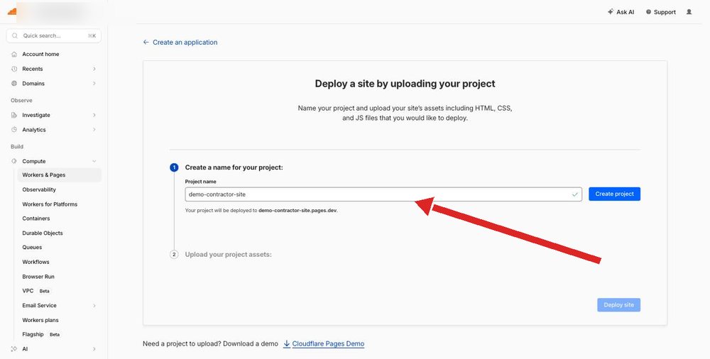 Naming a project on the Cloudflare deploy screen