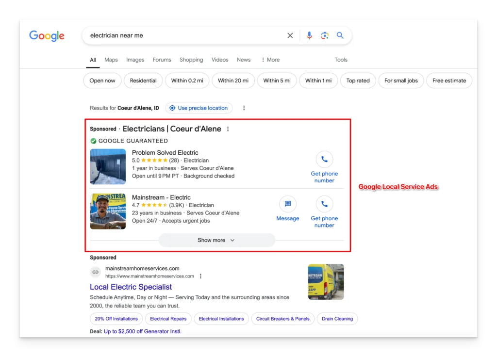 Google Local Service Ads Screenshot